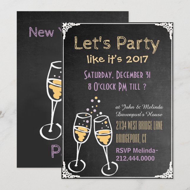 Tipografía de tablón de ajedrez invitación a fiest (Anverso / Reverso)