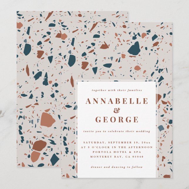 Tipografía de terrazo natural anuncio boda moderno (Anverso / Reverso)