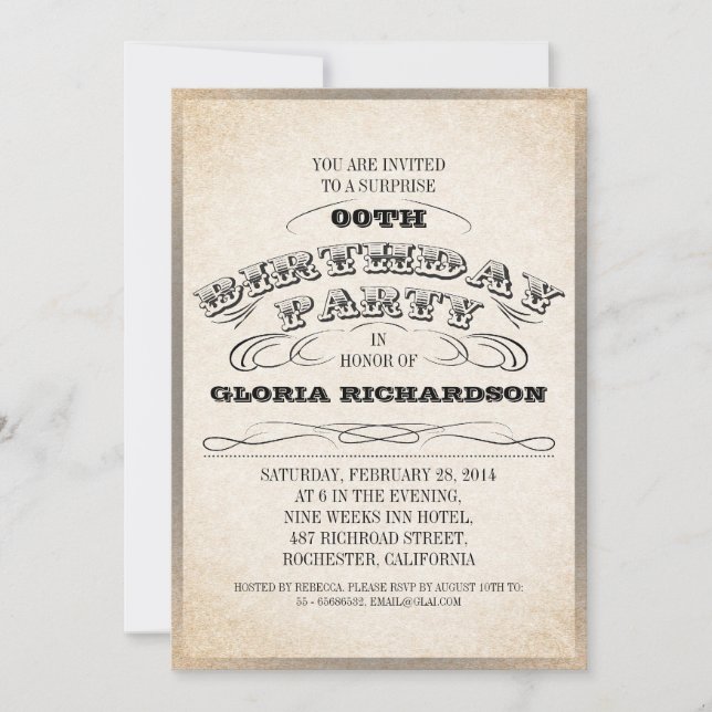 TIPOGRAFÍA DE VINTAJE INVITACIONES DE PARTIDO CUMP (Anverso)