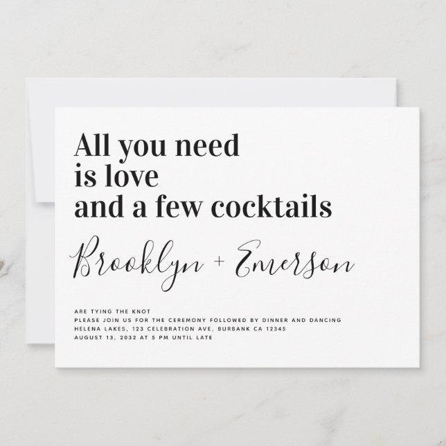Tipografía divertida Invitación a la boda blanca n (Anverso)