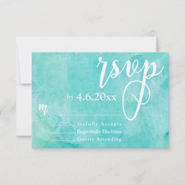 Tipografía elegante acuarela turquesa RSVP (Anverso)
