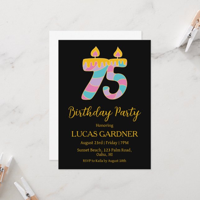 tipografía elegante invitaciones de 75 años (Anverso/Reverso In Situ)