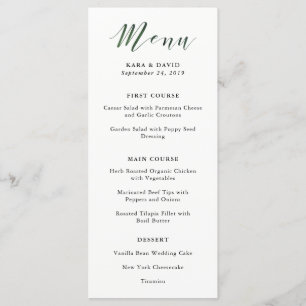 Tipografía elegante Menú Boda verde profundo