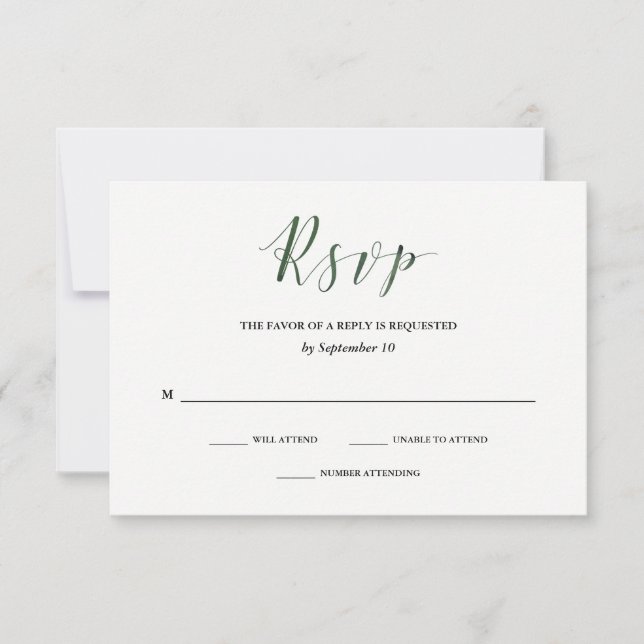 Tipografía elegante | Profunda Boda Verde RSVP (Anverso)