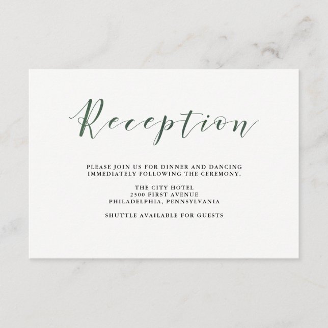 Tipografía elegante | Recepción de boda verde prof (Anverso)