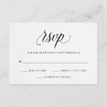 Tipografía elegante sobre papel acuático RSVP<br><div class="desc">Estas sencillas y mínimas tarjetas RSVP de boda incluyen caligrafía negra en un fondo blanco de papel color agua.</div>