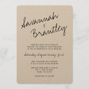 Tipografía escrita a mano Kraft Wedding Invitación