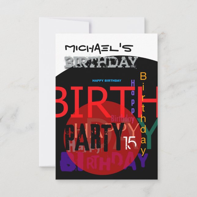 Tipografía feliz 15° cumpleaños de invitación (Anverso)