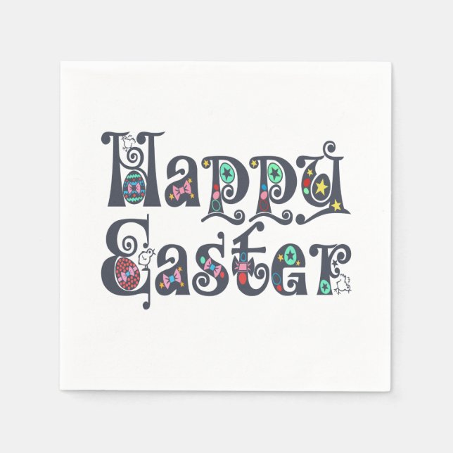 Tipografía feliz decorativa de Pascua | Servilleta (Anverso)
