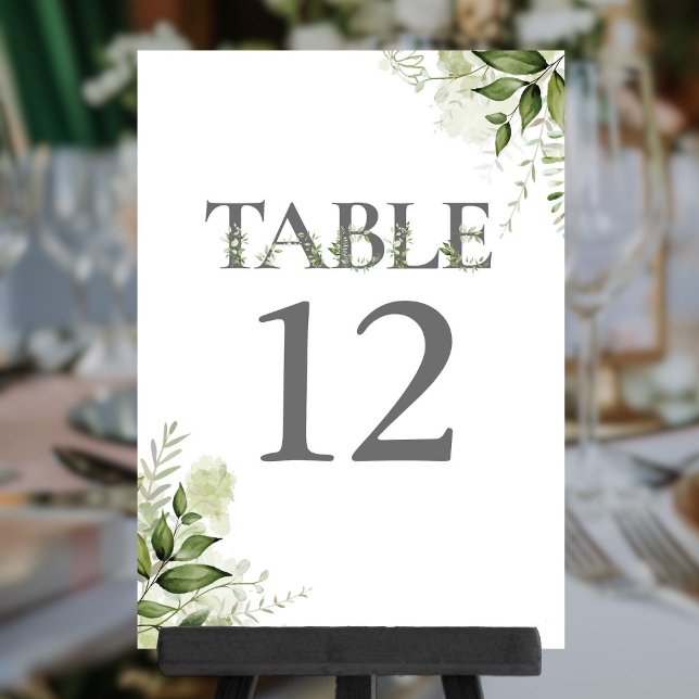 Tipografía floral de vegetación Número de mesa (Greenery Floral Typography Table Number)