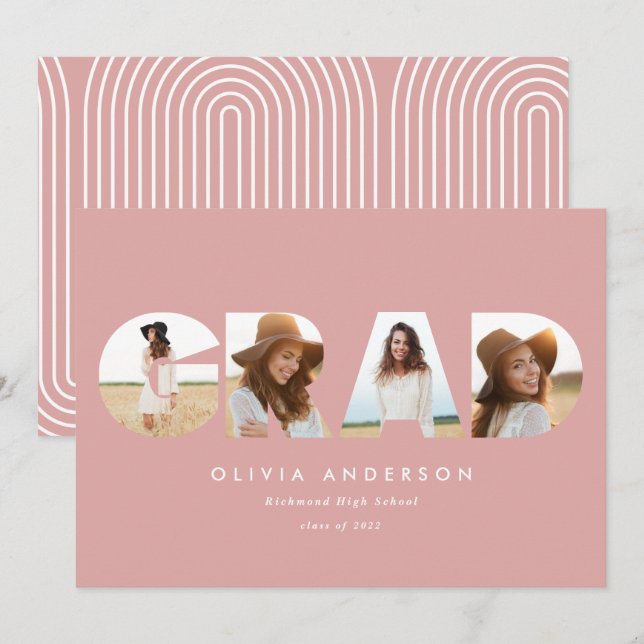 Tipografía geométrica moderna multifoto chica rosa (Anverso / Reverso)