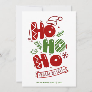 Tipografía Ho Ho Ho Rojo Verde Tarjeta de Navidad