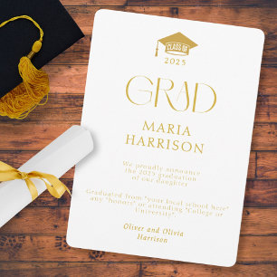 Tipografía Invitación fotográfica blanca y dorada