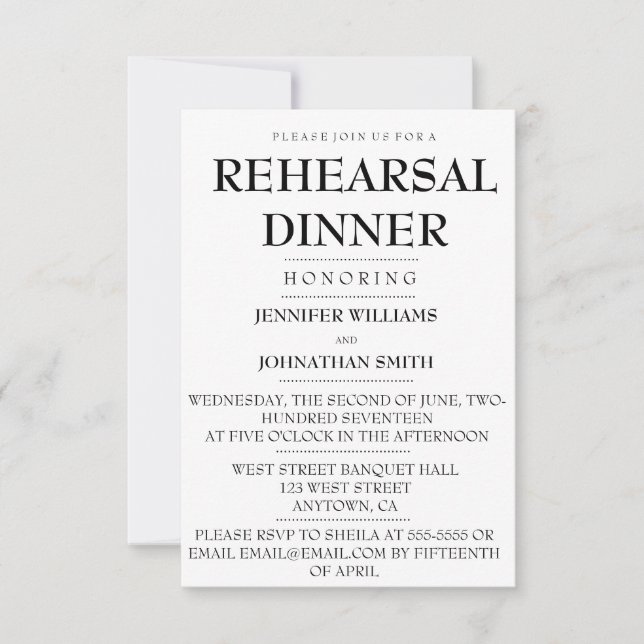 Tipografía Invitaciones a cenas de ensayo moderno (Anverso)