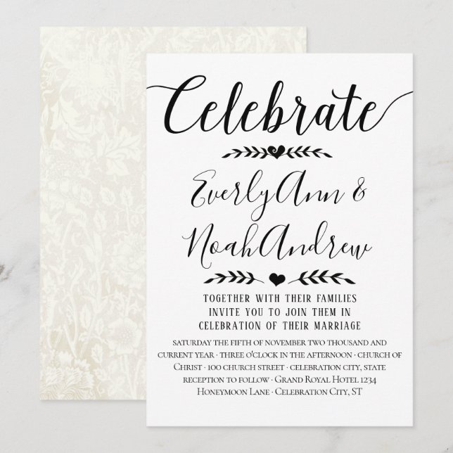 Tipografía Invitaciones a la boda de papel Kraft (Anverso / Reverso)