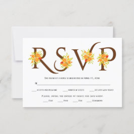 Tipografía marrón, tarjeta RSVP de boda de rosas n