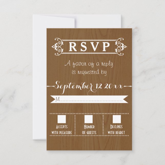 Tipografía moderna boda rústica de madera RSVP (Anverso)