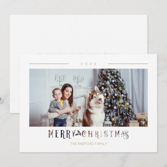 Tipografía moderna de Feliz Navidad con foto perso (Anverso / Reverso)