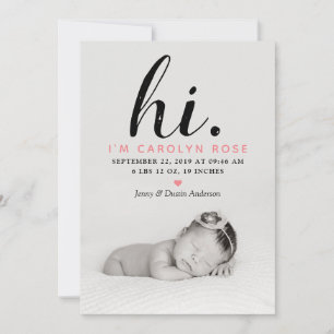 Tipografía moderna "Hola". Anuncio de nacimiento d