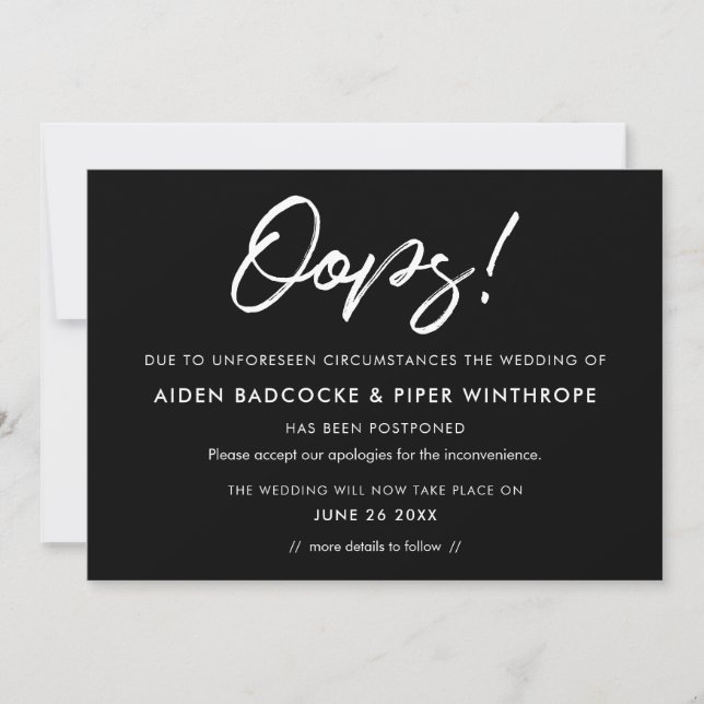 Tipografía moderna invitación boda pospuesta (Anverso)