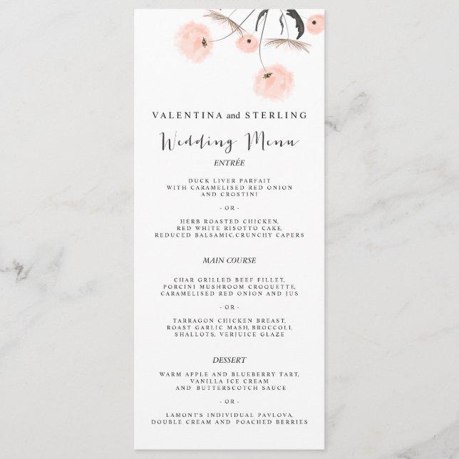 Tipografía moderna Menú Boda de candelion (Anverso)
