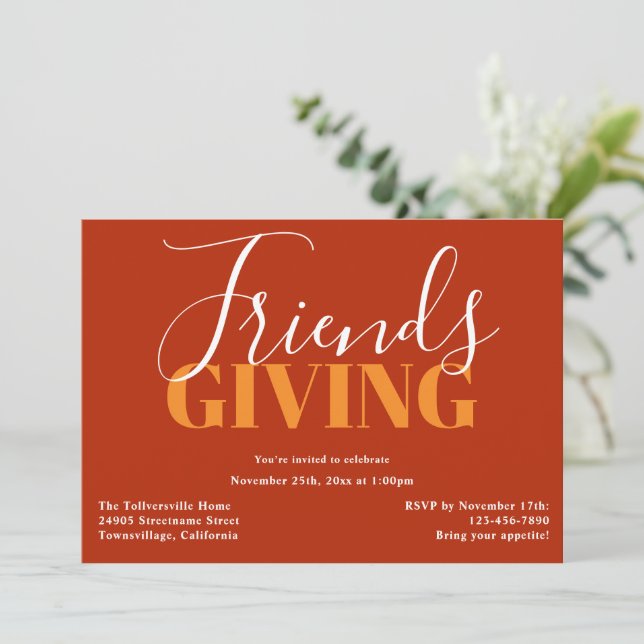 Tipografía Naranja Amistad Invitación (Anverso de pie)