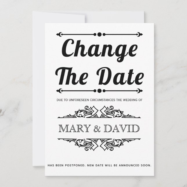 Tipografía negra cambia la invitación de fecha (Anverso)