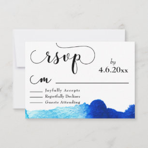 Tipografía negra con RSVP de acuarela azul brillan