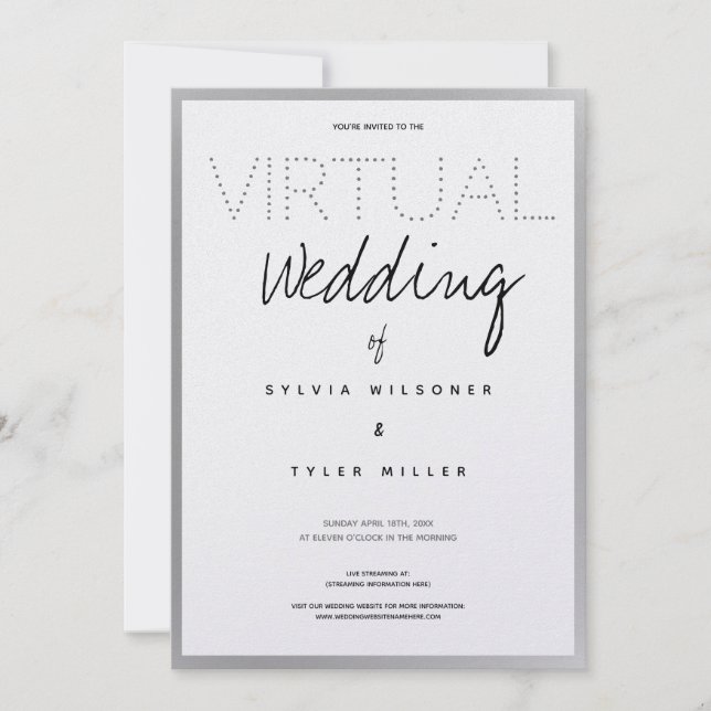 Tipografía negra de plata blanca Boda virtual (Anverso)