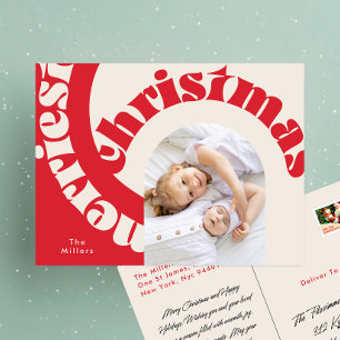 Tipografía Negrita Moderna Roja Tarjeta de Navidad