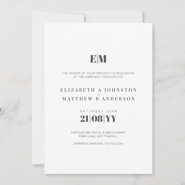Tipografía presupuestaria Invitaciones a la boda b (Anverso)