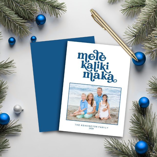 Tipografía retro Foto de Navidades Mele Kalikimaka (Retro Typography Mele Kalikimaka Christmas Photo Card)