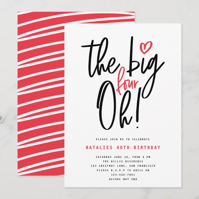 tipografía roja moderna fiesta de 40 años (Anverso / Reverso)