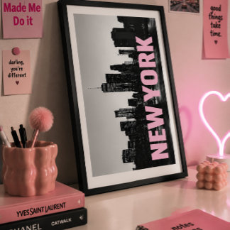 Tipografía Rosa Arte de Pared de NYC Paisaje Urban
