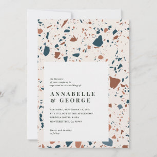 Tipografía rústica de terrazo teracotta azul moder