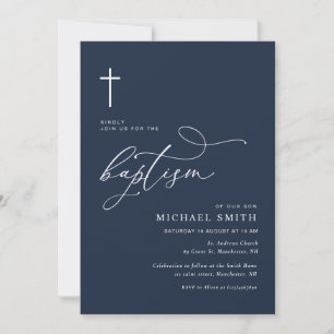 tipografía simple invitación al bautismo azul mari