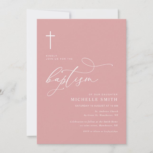 tipografía simple polvorienta invitación al bautis (Anverso)