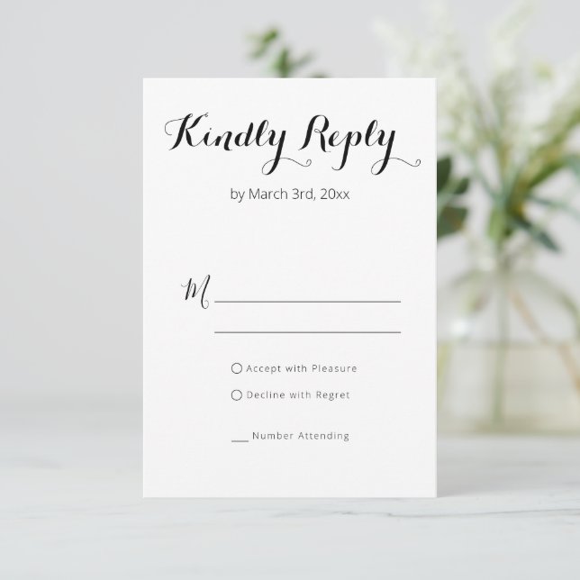 Tipografía simple Responder amablemente Boda RSVP (Anverso de pie)