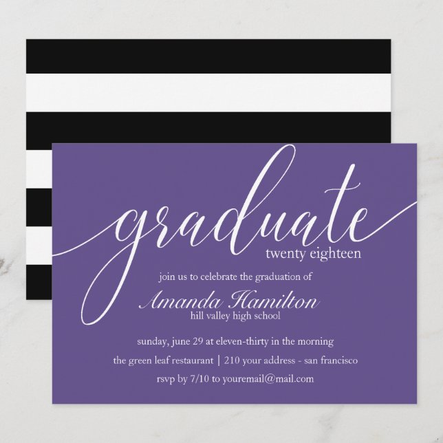 Tipografía ultravioleta Invitación a graduación (Anverso / Reverso)