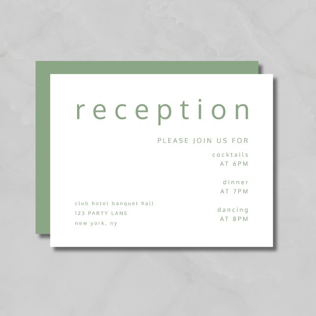 Típografía verde sabia Elegante recepción de bodas (Sage Green Typography Elegant Wedding Reception Enclosure Card)
