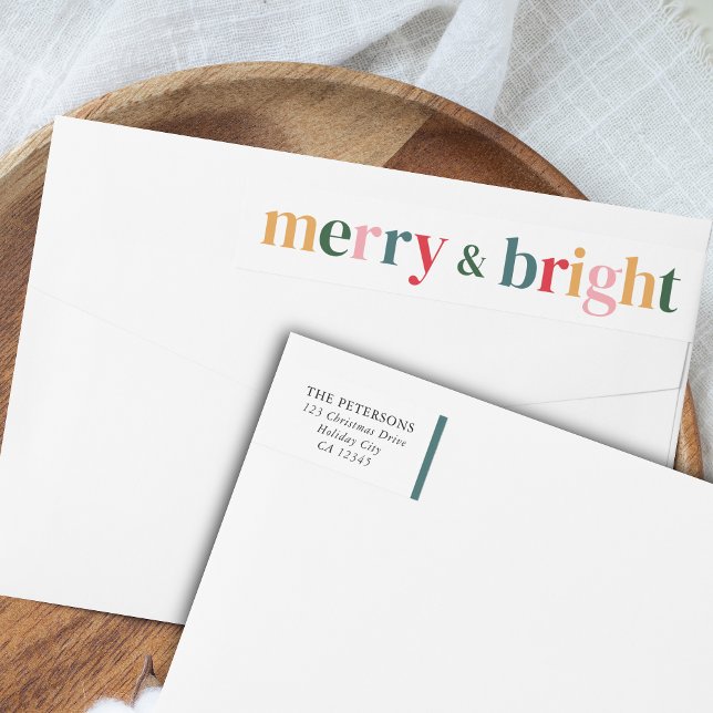 Tipografía vibrante Navidades modernos brillantes  (Christmas Wrap Around Return Address Label)