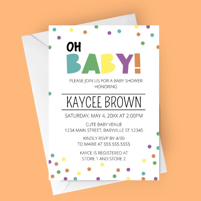 Tipografía vibrante Oh Invitación a Baby Shower pa (Oh Baby Vibrant Typography Baby Shower Invitation)