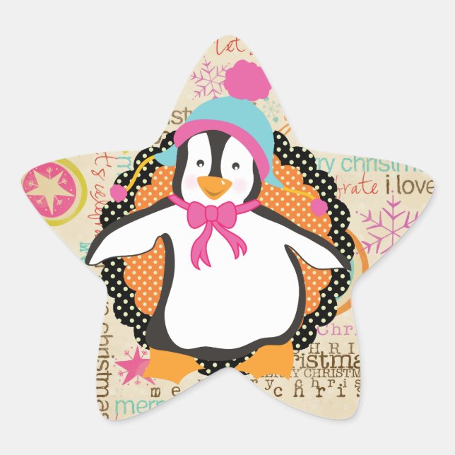 Tipografía y pingüinos Estrella Pegatina (Anverso)