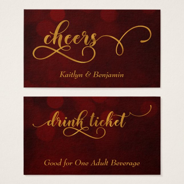 Tipografías doradas sobre entradas para bebidas co (Anverso y reverso)