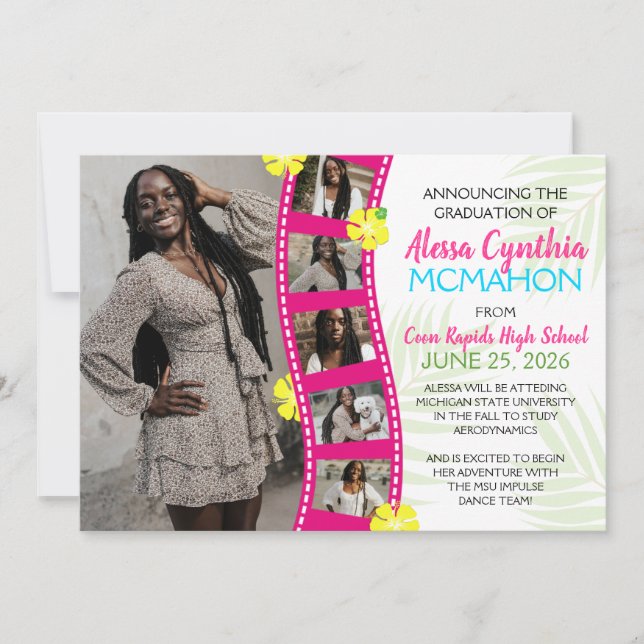 Tira de película de luau tropical 6 Invitación de  (Anverso)