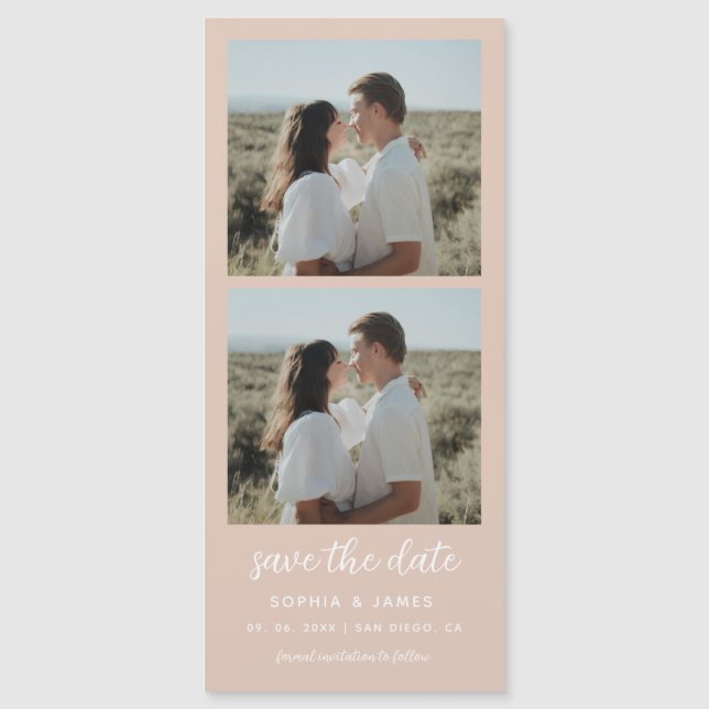 Tira fotográfica Boda magnética beige Salva la fec (Anverso)