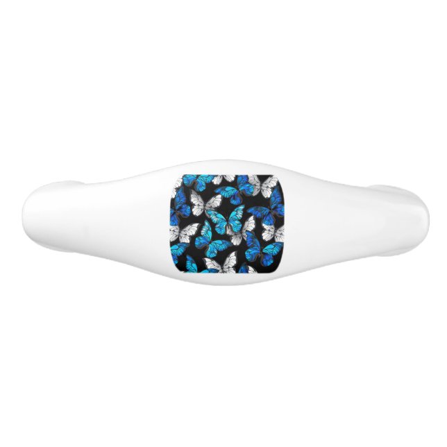 Tirador De Cajón De Cerámica Patrón oscuro sin foco con mariposas azules morfo (Anverso)