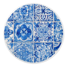 Tirador de cerámica de azulejo mediterráneo azul