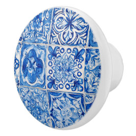 Tirador de cerámica de azulejo mediterráneo azul