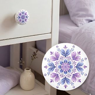 Tirador de mandala de lavanda Perilla de cerámica